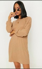 PRETTYLITTLETHING Camel Wide Ribbed Oversized Sweat Jumper Dress Size6