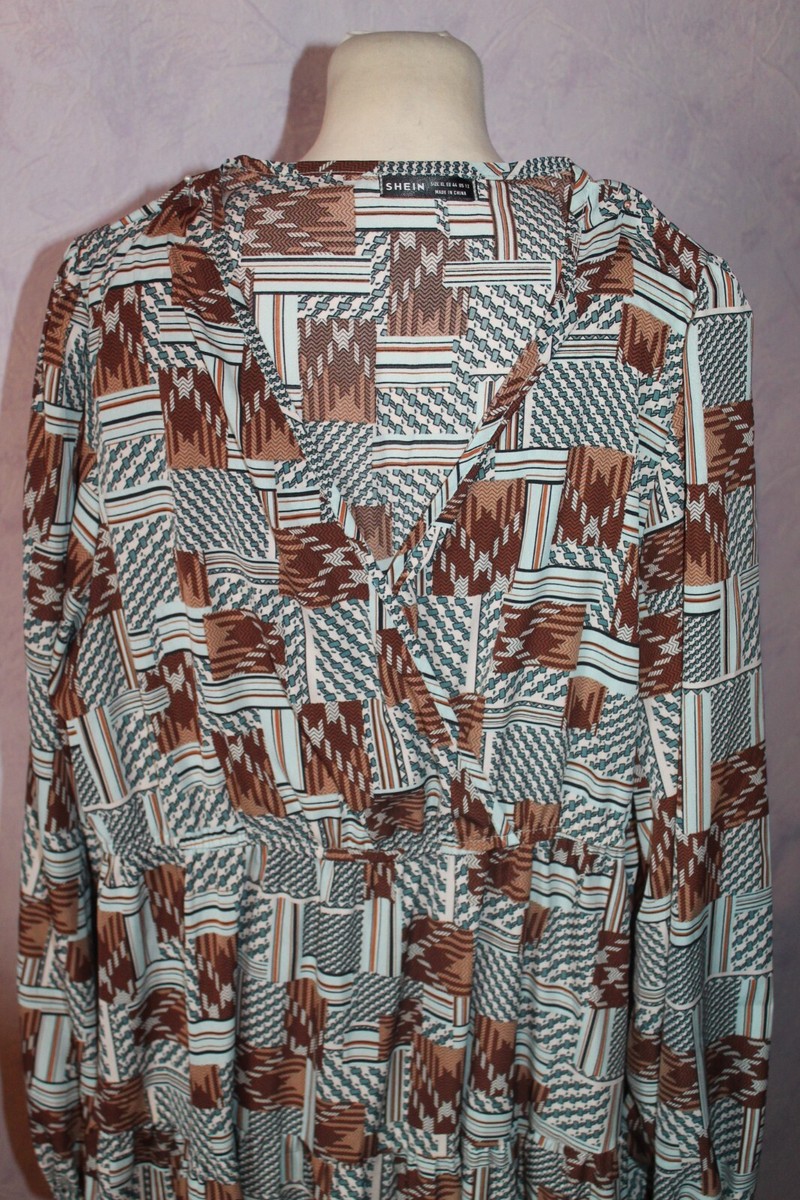 SheIn Maillot de bain 3 pièces pour femme - Imprimé marbre - Dos nu - Avec jupe froncée, Multicolore, Taille XS