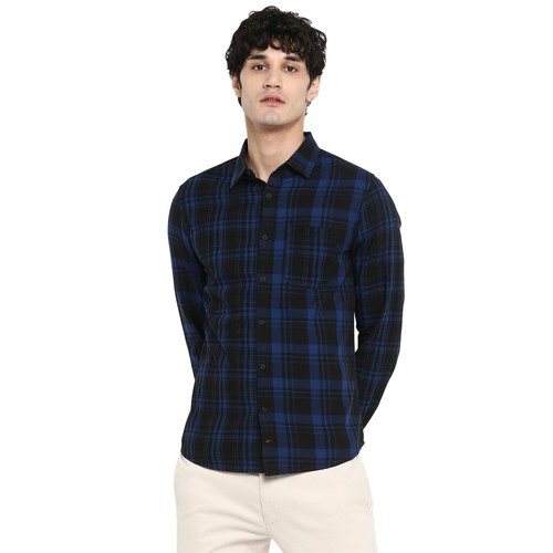 Spykar Men Blue Checked Slim Fit Casual 