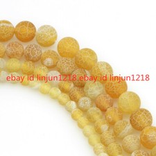 6/8/10/12mm Yellow Dream Fire Dragon Veins Agate Round Gems Loose Beads 15" AAA