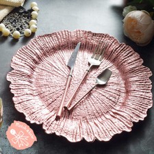 6 pcs Rose Gold Reef Pattern Acrylic Plastic Charger Plate Shiny Finish 