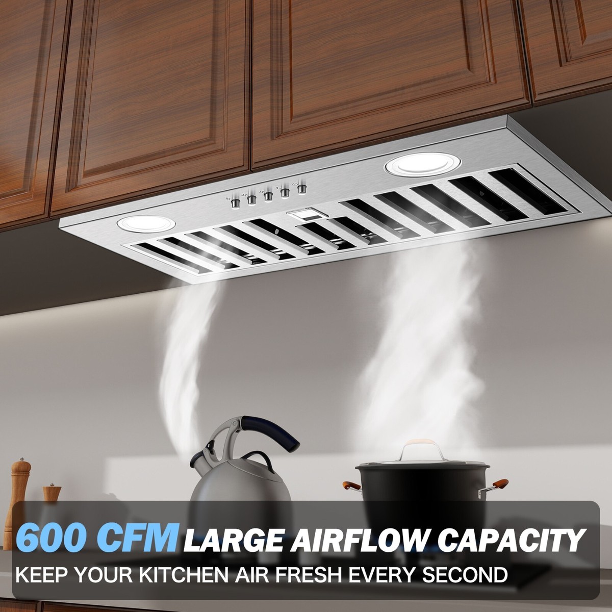 600CFM Built-In Range Hood 20 inch Kitchen Insert Vent 3-Speed  display picture 1