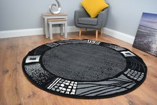 Round Circle Black Grey Rug Large Small Living Room Fireplace Mat Cheap UK