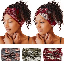 3pcs Women Boho Wide Stretch Headband Turban Yoga Knotted Hairband Hair Wra;