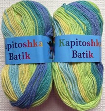  2 Kapitoshka Batik Jina Yarn Color 5487 Blue Green Teal Yellow