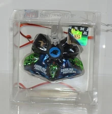 Boelter Topperscot NFL Blown Glass Holiday Glitter Bells Carolina Panthers