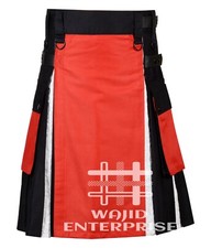 Scottish Handmade Red Black Cotton Hybrid kilt utility kilt - Custom Made Kilts