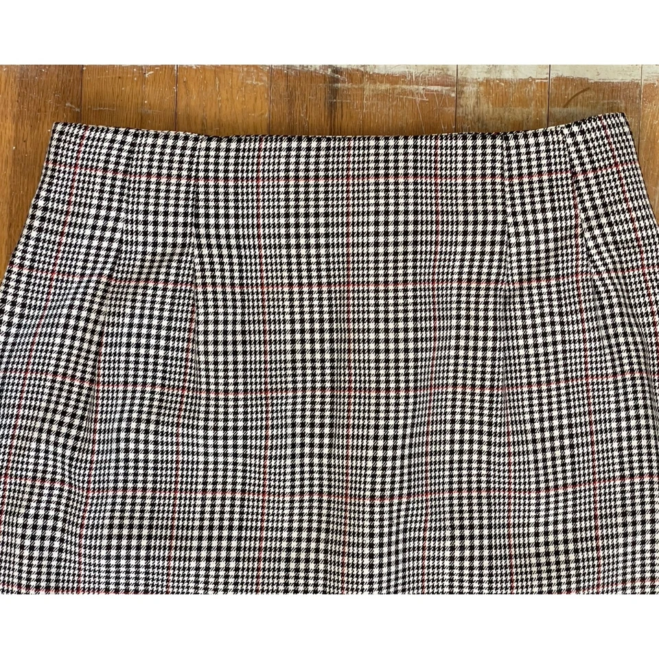 复古千鸟格格子裙 XS 26 英寸腰 20 世纪 90 年代直切黑色/白色 — 第 2/4 张图片