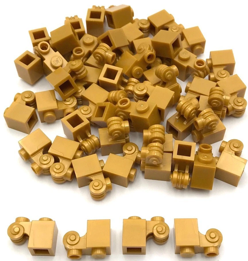 Lego 50 New Pearl Gold Bricks Modified 1 x 1 w Scroll w Hollow Stud Parts