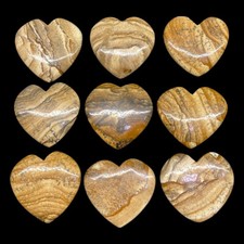 9 Pcs Natural Picture Jasper 32-35mm Heart Shape Loose Untreated Gemstones Lot
