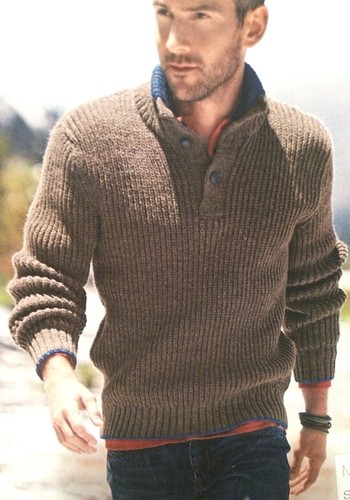 Mens Button Neck Rib Jumper ( S ,M, L 