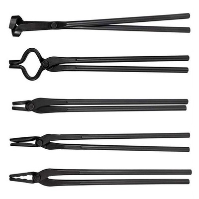 5PCS Blacksmith Forge Tongs for Knife Making Flat Square Bolt Blade Wolf Jaw