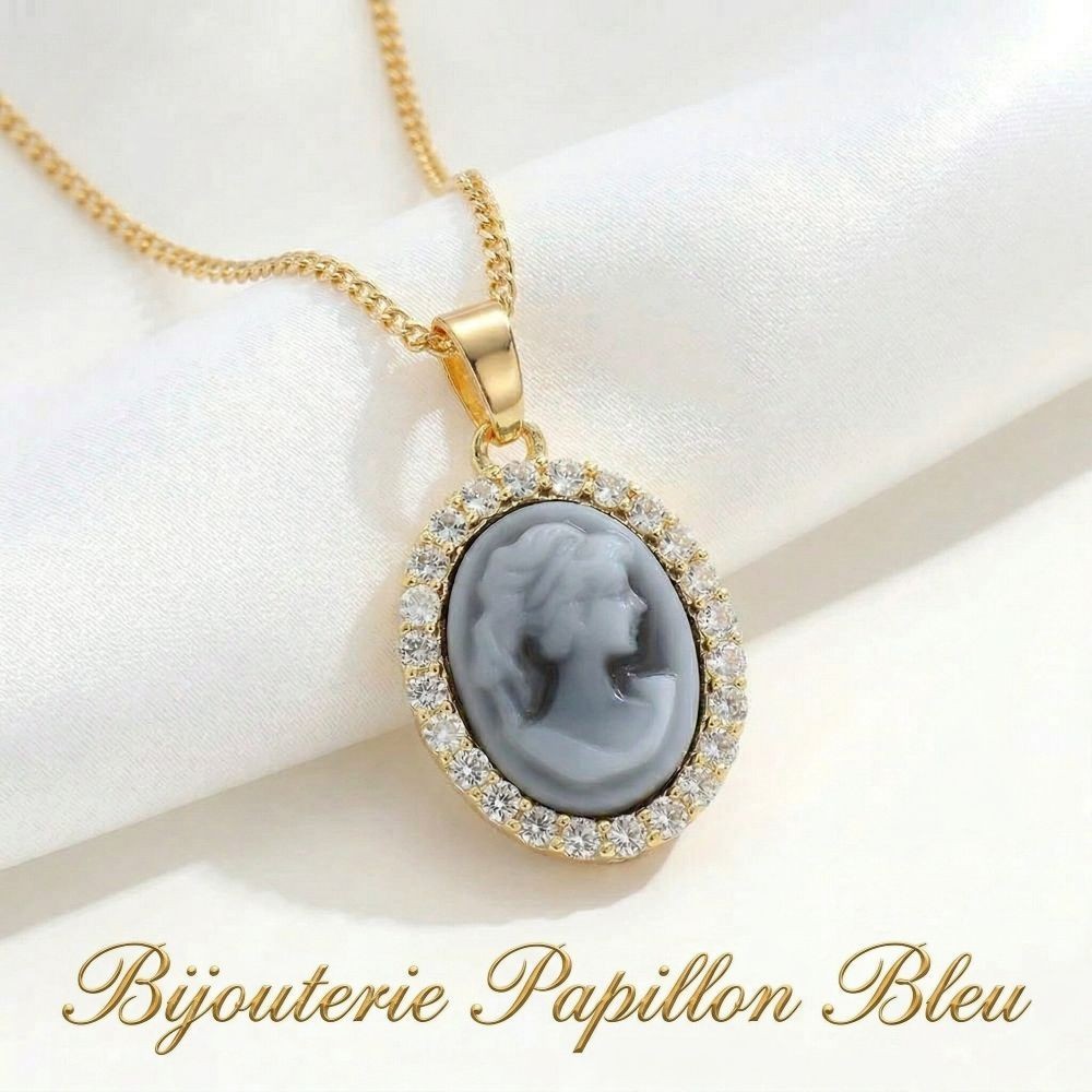 Collier camée gris en vermeil le bijou hypoallergénique et lumineux pour femme