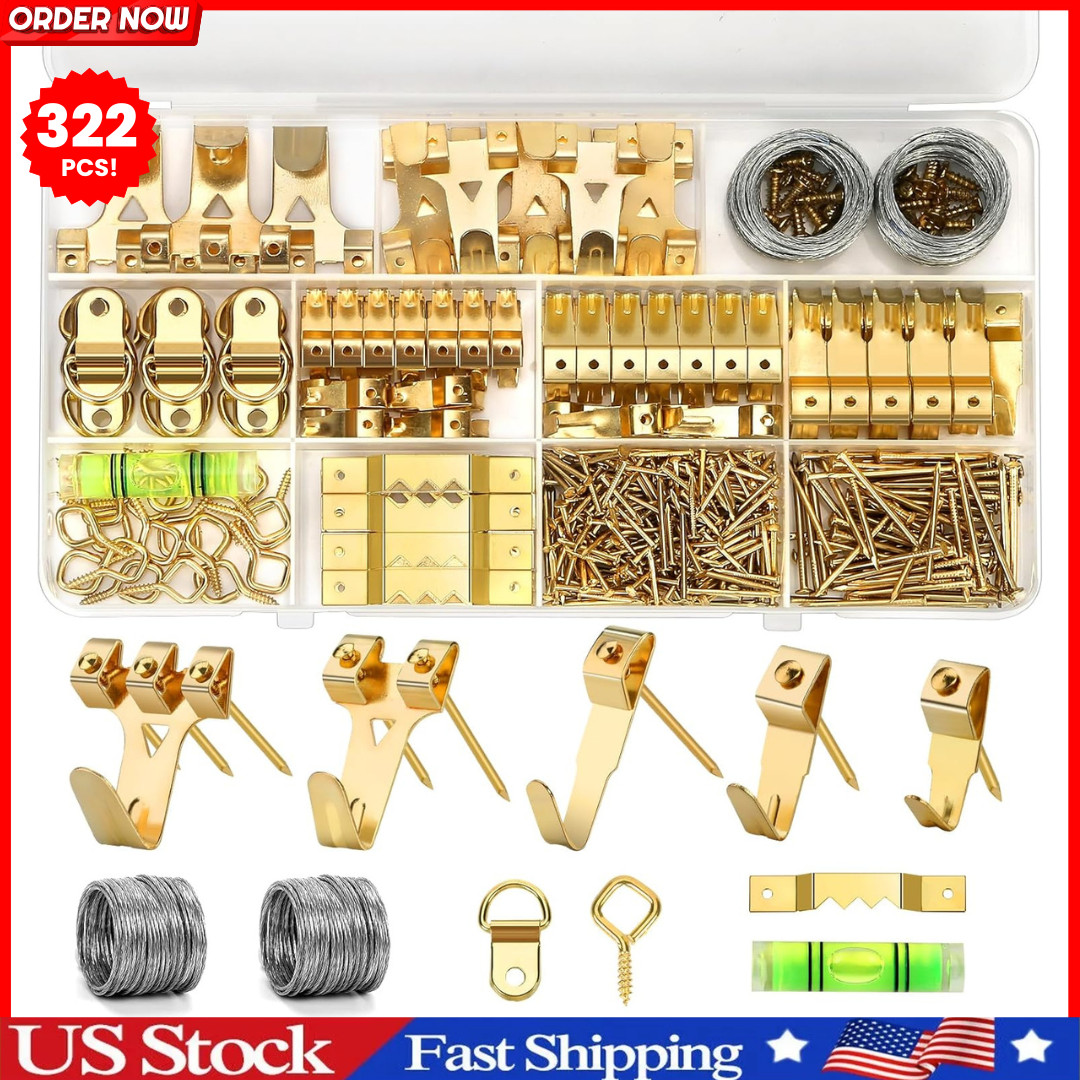 322PCS Picture Hanging Kit Heavy Duty Hooks Nails Wire Frame