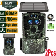 2PC Trail Camera Starlight Night Vision Solar Dual Lens 60MP 4K WiFi Game Camera