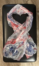 Vintage 1970  s Scarf Red While and Blue Abstract Pattern