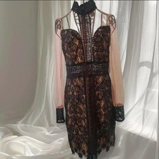Forever 21 Illusion Dress Black Lace Long Sleeve Nude Mesh High Neck Woman M NWT