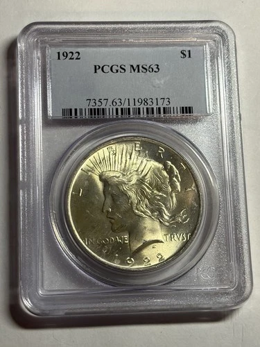 1922 Peace Silver Dollar $1 PCGS MS63 Blast White