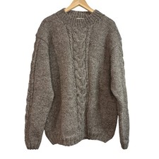 Suéter Pachamama Zermatt Gris Tejido a Mano Lana Cable Tejido L/XL Nuevo