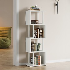 4 Tier S-Shaped Shelf w/ LED Stylish Bookcase Display Stand Living Room Bedroom