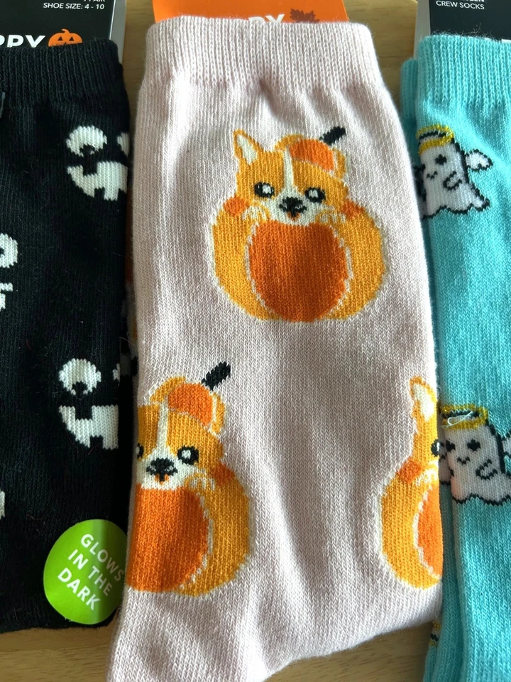 NOVO COM ETIQUETAS HAPPY SOCKS MEIAS FEMININAS TRIPULAÇÃO, 4 PARES, Abóbora Fantasma Anjo Bruxa Rosa Preto - Imagem 4 de 4