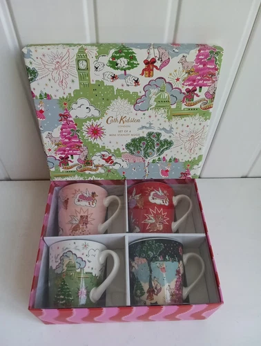 Cath Kidston 4 Mini Stanley Mugs Christmas Decorated Boxed Brand New BR