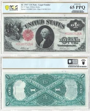 1917 $1 Legal Tender Note Fr-37 PCGS Gem CU-65 PPQ