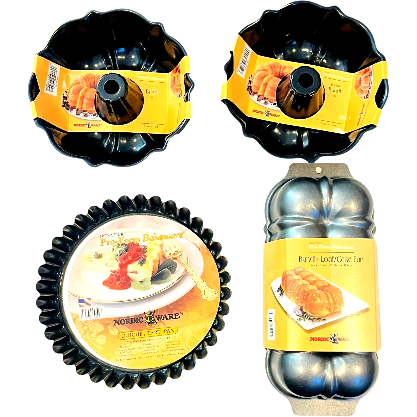 NORDIC WARE SET - 1 x Loaf Cake Pan / 1 x Quiche Tart Pan / 2 x Bundt Pans - NEW