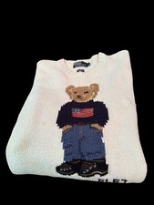 Vintage OG Polo Ralph Lauren Stadium P Wing 1992 USA Bear Sweater Flag Men s XL
