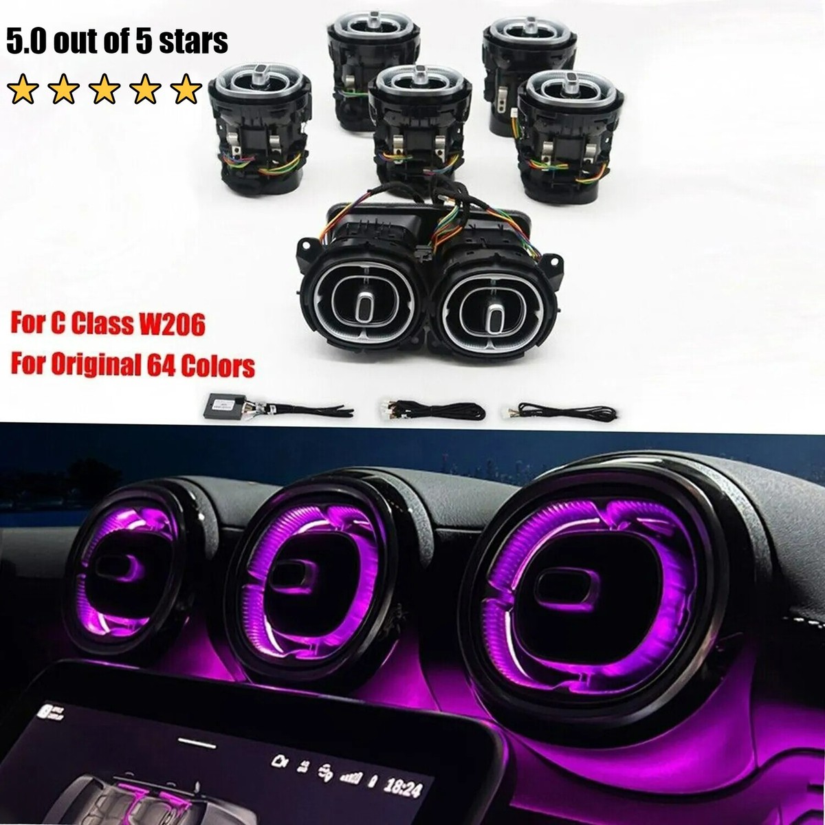 64 Colors Air Vent LED Ambient Light Fits For 2022-25 W206