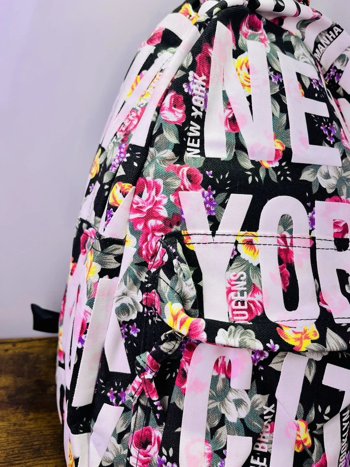 Mochila Robin Ruth New York City Negra Floral Elegante Colorida Nueva York ~ Totalmente Nueva Foto 2 de 4