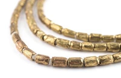 Brass Ethiopian Scratch Beads 5x4mm African Tube Large Hole 36 Inch Strand