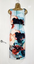 Coast size 12 blue multi floral layered wedding guest races evening dress VGC