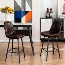 Set of 2 Swivel Counter Height Chairs Faux Leather Bar Stools for Kitchen Island