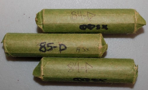 1984 D and 1985 D Roosevelt Dime 3 Roll Lot Hand Wrapped 150 Coins Uncirculated