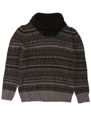 EDDIE BAUER Herren Schalkragen Pullover Sweater Small Grau Fair Isle Wolle BS02