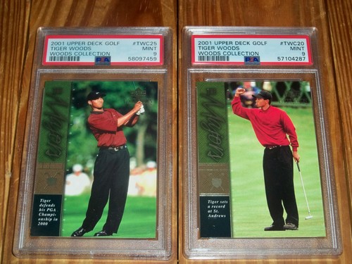 Lot Of 2 -- 2001 Upper Deck Golf Tiger Woods Collection - PSA 9 -- TWC20 / TWC25