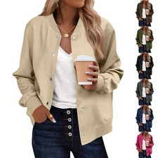 Solid Color Loose for Fit Jacket for Women Long Sleeve For Stand-Up Collar