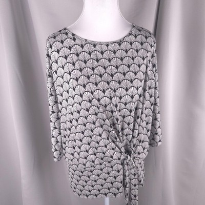 Clara Sunwoo Blouse Womens L Geometric Shell Print Side Twist Knot Travel Top