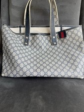 Authentic Gucci GG Supreme Web Tote Bag Blue Canvas Large Shopper