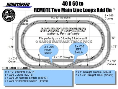 LIONEL FASTRACK 40x60 TO A REMOTE 2 MAIN LINE LOOP TRACK PACK ADD ON O GAUGE NEW