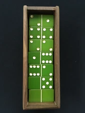 Vintage Green Bakelite Dominoes with Wooden Box 28 Pieces: 2x7/8”