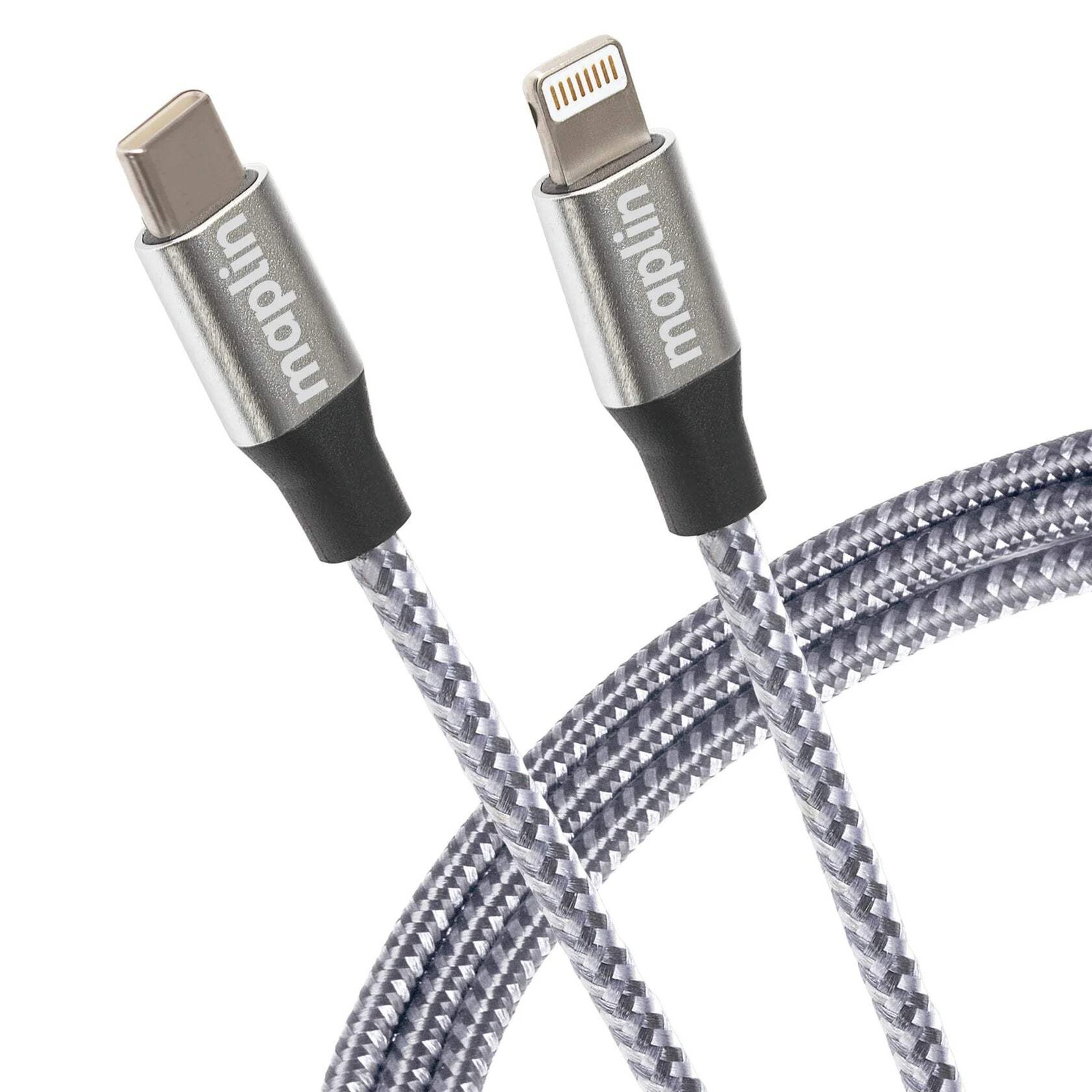 Maplin 8-Pin Apple to USB-C Cable Braided, 20W Fast Charge, Silver (1 Metre)