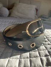 MICHAEL KORS BELT BLACK GENUINE LEATHER GOLD BUCKLE AND LARGE BELT EYELETS