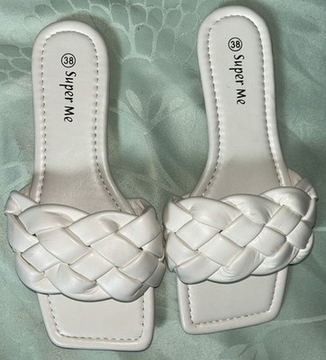 Damen Geflochtene Sandalen Slides Square-Toe Mules Flecht-Pantoletten Gr 41 Neu