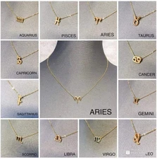 Gold Finish Dainty Zodiac Symbol Pendant Necklace