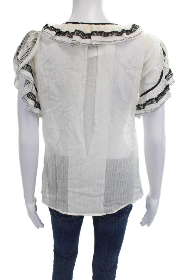 Женская белая хлопковая блузка с v-образным вырезом на пуговицах с коротким рукавом Zac Posen размер 6 - Изображение 3 из 4