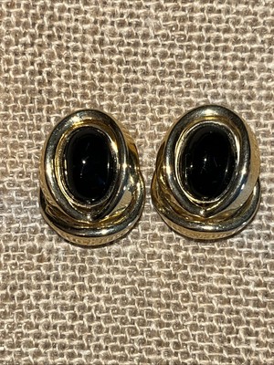 CINER Jewels of India Mogul Gripoix Black Onyx Cabochon Earrings
