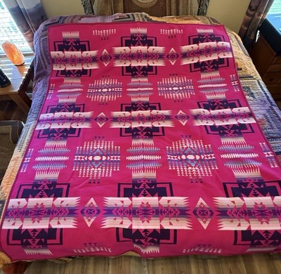 Pendleton Beaver State Hot Pink Wool Blanket Geometric Print Twin