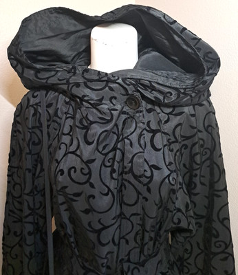 BAG IT  Vintage Black Velvet Coat Womens S FITS XL Huge Hood Tote Bag REVERSIBLE